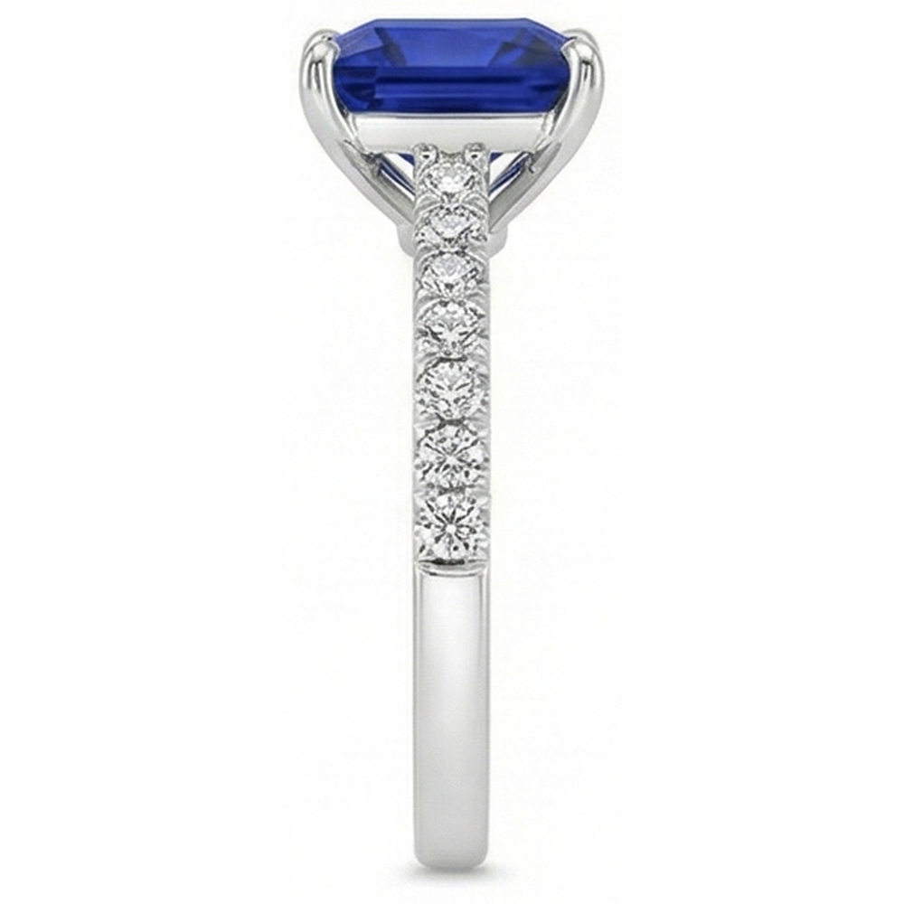 Blue Sapphire & Natural Earth Mined Diamond Solitaire Accents Ring 5.50 Carat Princess Cut