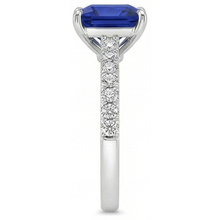 Blue Sapphire & Natural Earth Mined Diamond Solitaire Accents Ring 5.50 Carat Princess Cut