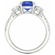 Blue Sapphire & Round Natural Earth Mined Diamond Ring 3.50 Carats 3 Stone Style Jewellery