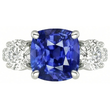 Blue Sapphire & Round Natural Earth Mined Diamond Ring 3.50 Carats 3 Stone Style Jewellery