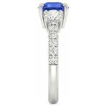 Blue Sapphire & Round Natural Earth Mined Diamond Ring 3.50 Carats 3 Stone Style Jewellery