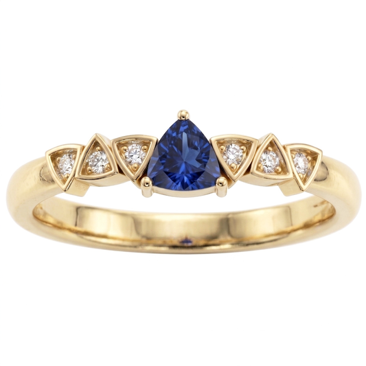 Blue Sapphire & Round Natural Earth Mined Diamond Ring Trillion Shaped 0.75 Carats