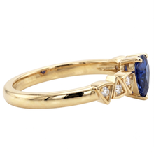 Blue Sapphire & Round Natural Earth Mined Diamond Ring Trillion Shaped 0.75 Carats