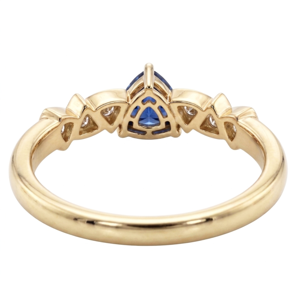 Blue Sapphire & Round Natural Earth Mined Diamond Ring Trillion Shaped 0.75 Carats