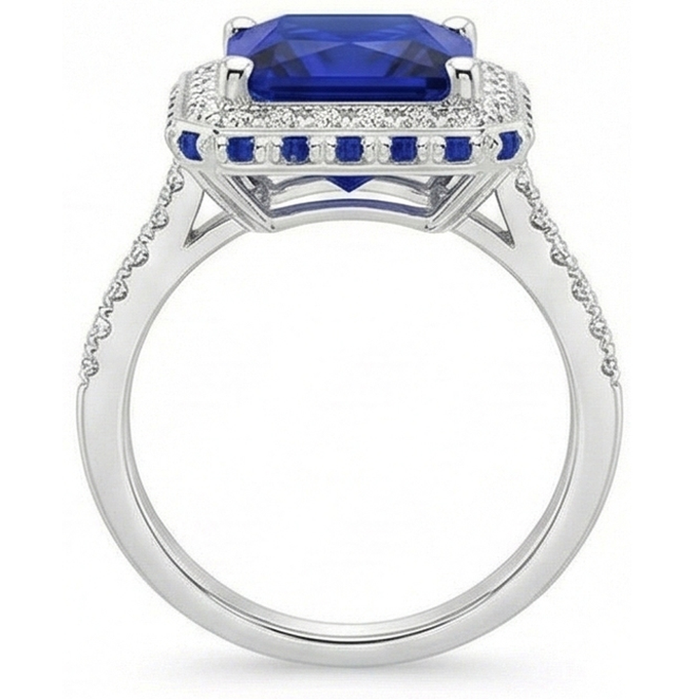 natural round sapphire 5.5ct ring on white background