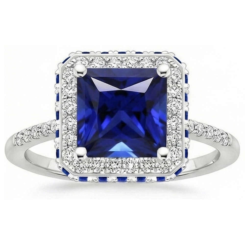natural round sapphire 5.5ct ring close up detail
