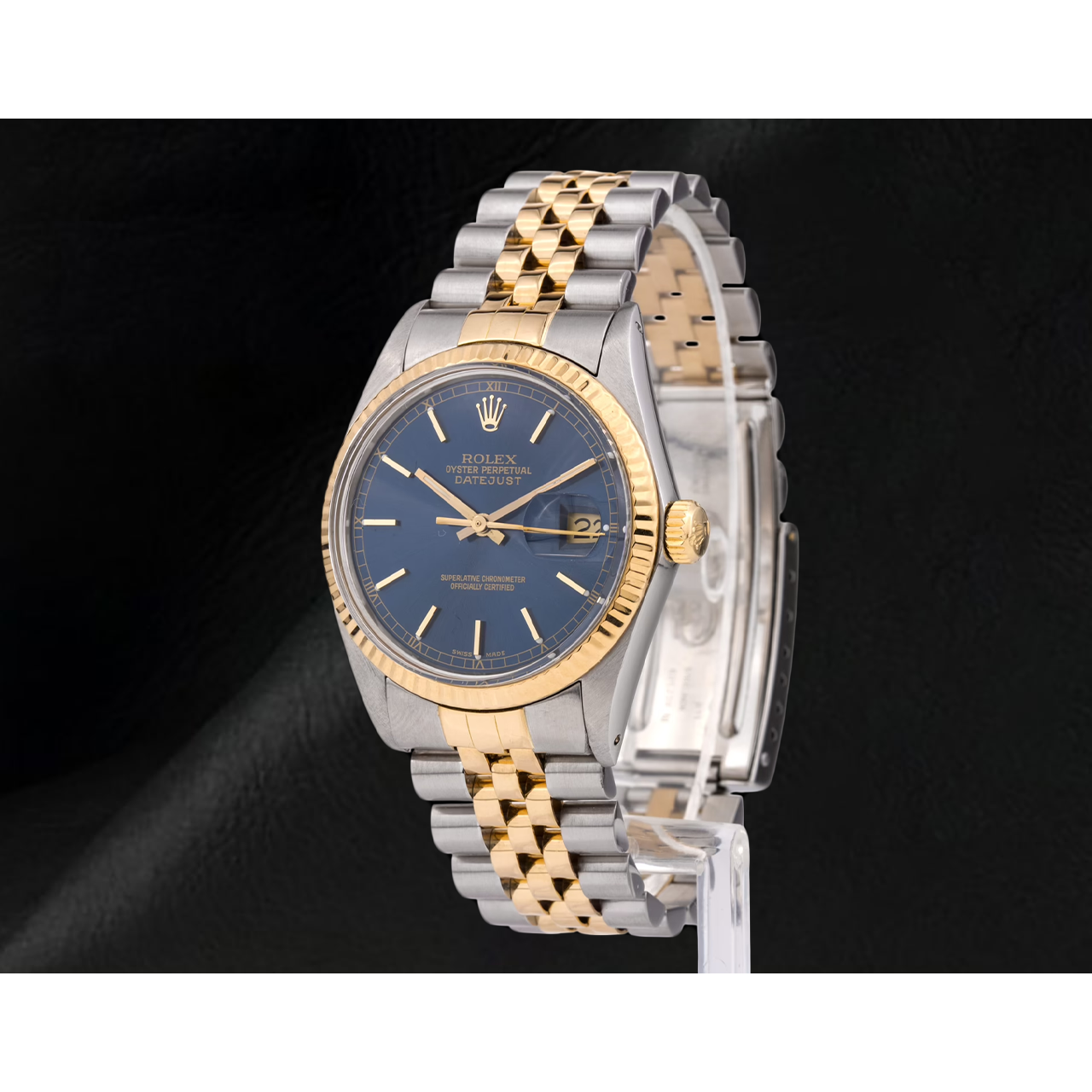 Blue Stick Dial Fluted Bezel Rolex Datejust Gent Watch Two Tone QUICK SET