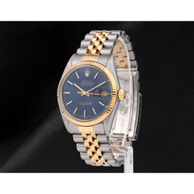 Blue Stick Dial Fluted Bezel Rolex Datejust Gent Watch Two Tone QUICK SET