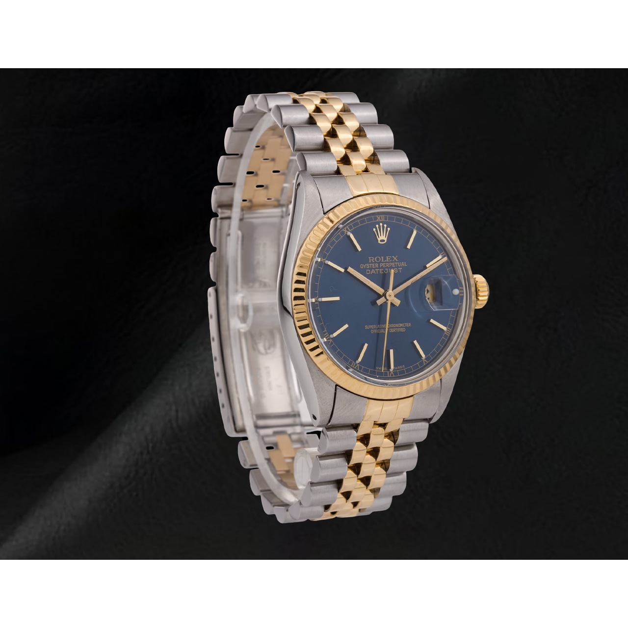 Blue Stick Dial Fluted Bezel Rolex Datejust Gent Watch Two Tone QUICK SET