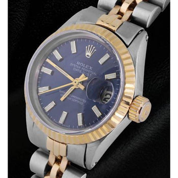 Blue Stick Dial Watch Rolex Ss & Gold Jubilee Brace Fluted Bezel