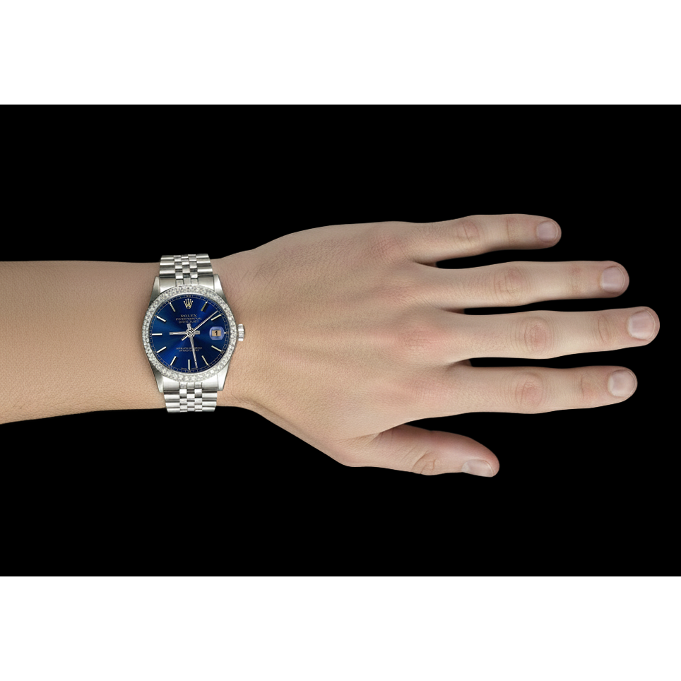 Blue Stick Dial Watch Ss Jubilee Natural Earth Mined Diamond Perpetual Rolex Mens