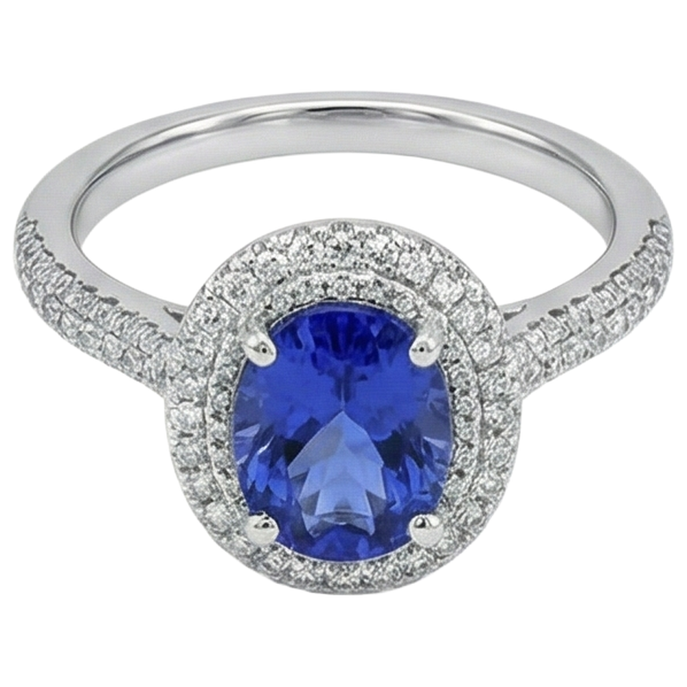Blue Tanzanite With Natural Earth Mined Diamonds 10.75 Ct Wedding Ring White Gold 14K