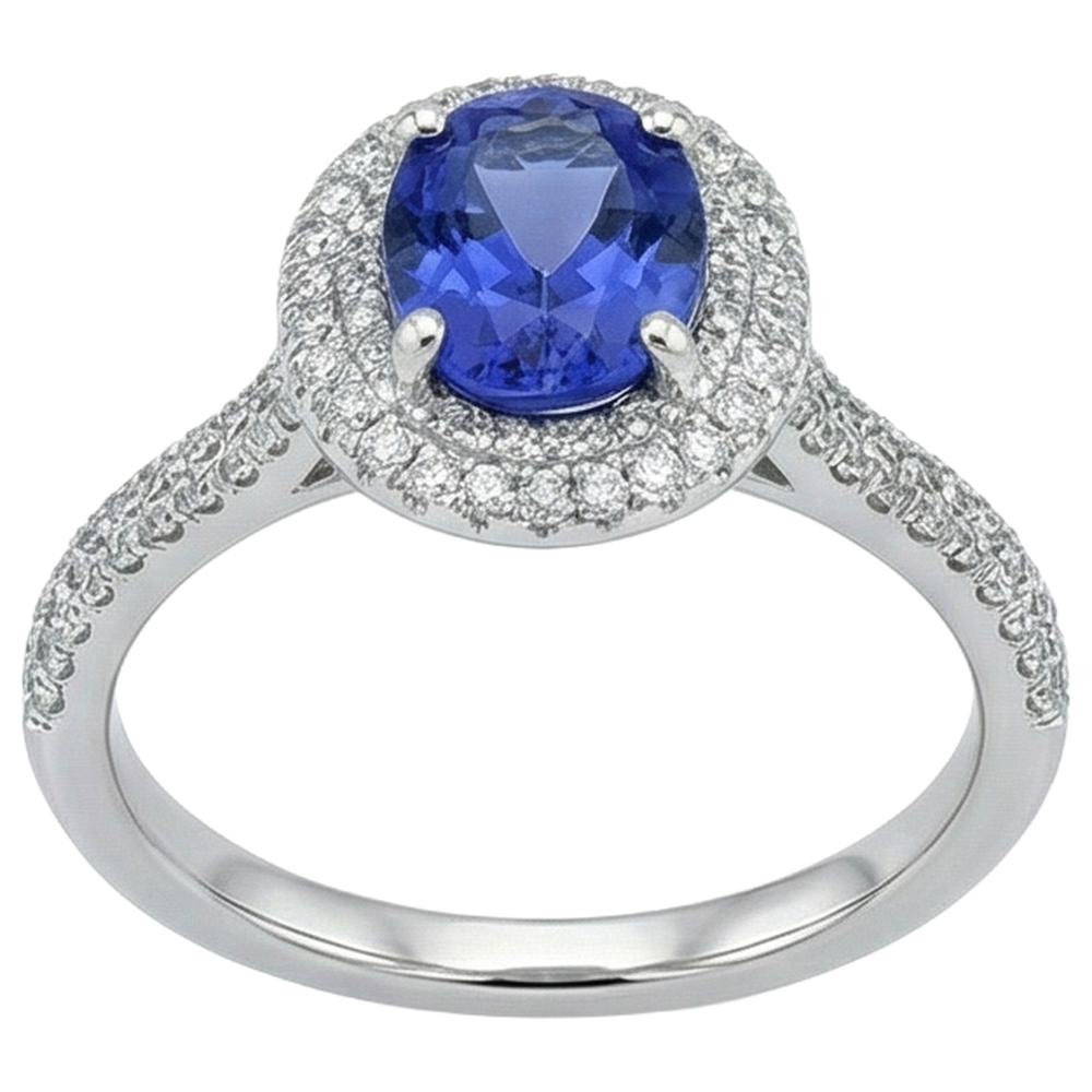 Blue Tanzanite With Natural Earth Mined Diamonds 10.75 Ct Wedding Ring White Gold 14K