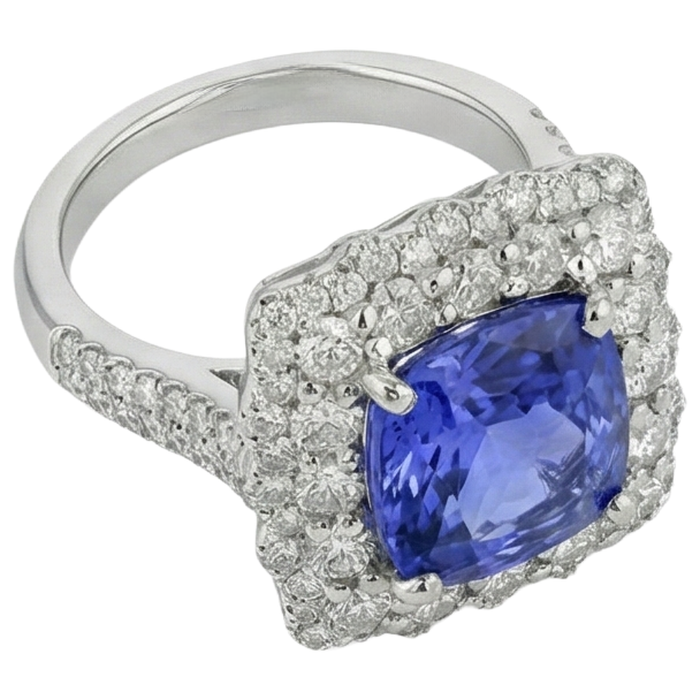 Blue Tanzanite With Natural Earth Mined Diamonds 9.75 Ct Wedding Ring Gold 14K