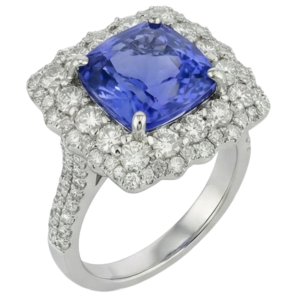 Blue Tanzanite With Natural Earth Mined Diamonds 9.75 Ct Wedding Ring Gold 14K