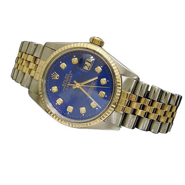 Blue Diamond Dial Fluted Bezel Rolex Datejust Two-Tone Ss & Gold QUICK SET