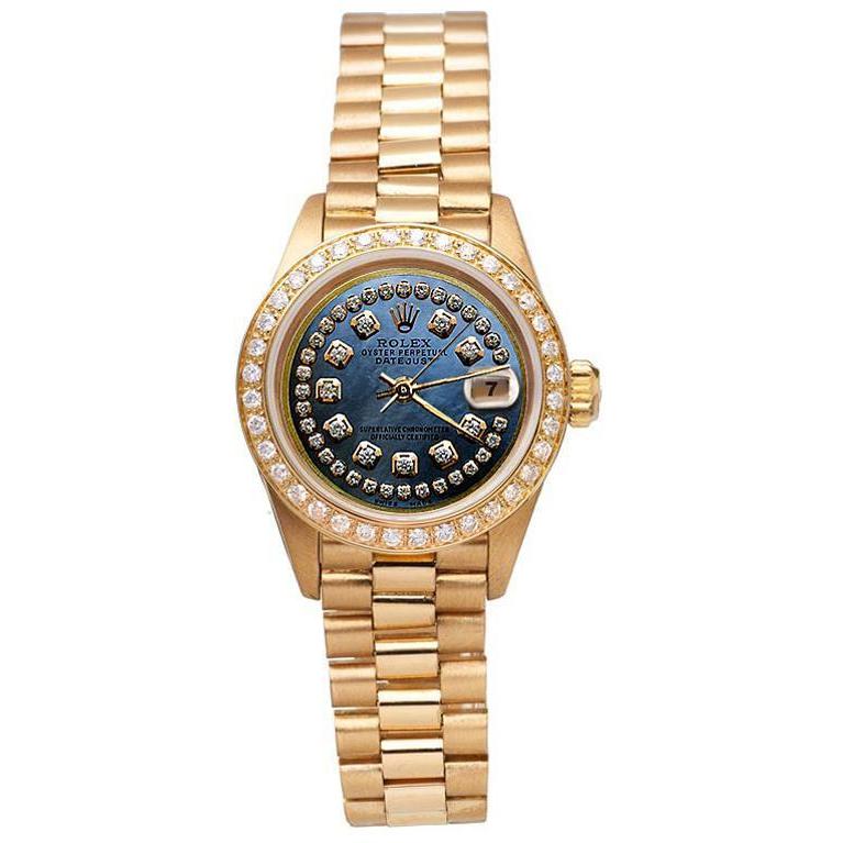 Blue Mop String Diamond Dial Rolex Dj Presidential Watch  Bezel