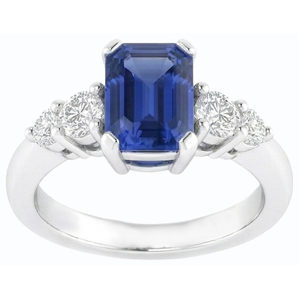 Blue Sapphire Anniversary Ring Round Natural Earth Mined Diamond Tapered Shank 1.75 Carats