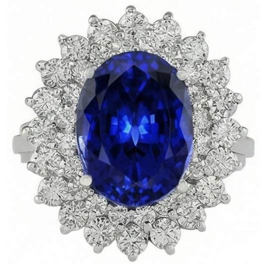 Blue Sapphire Gold 14K IGI CERTIFIED Diamond Ring