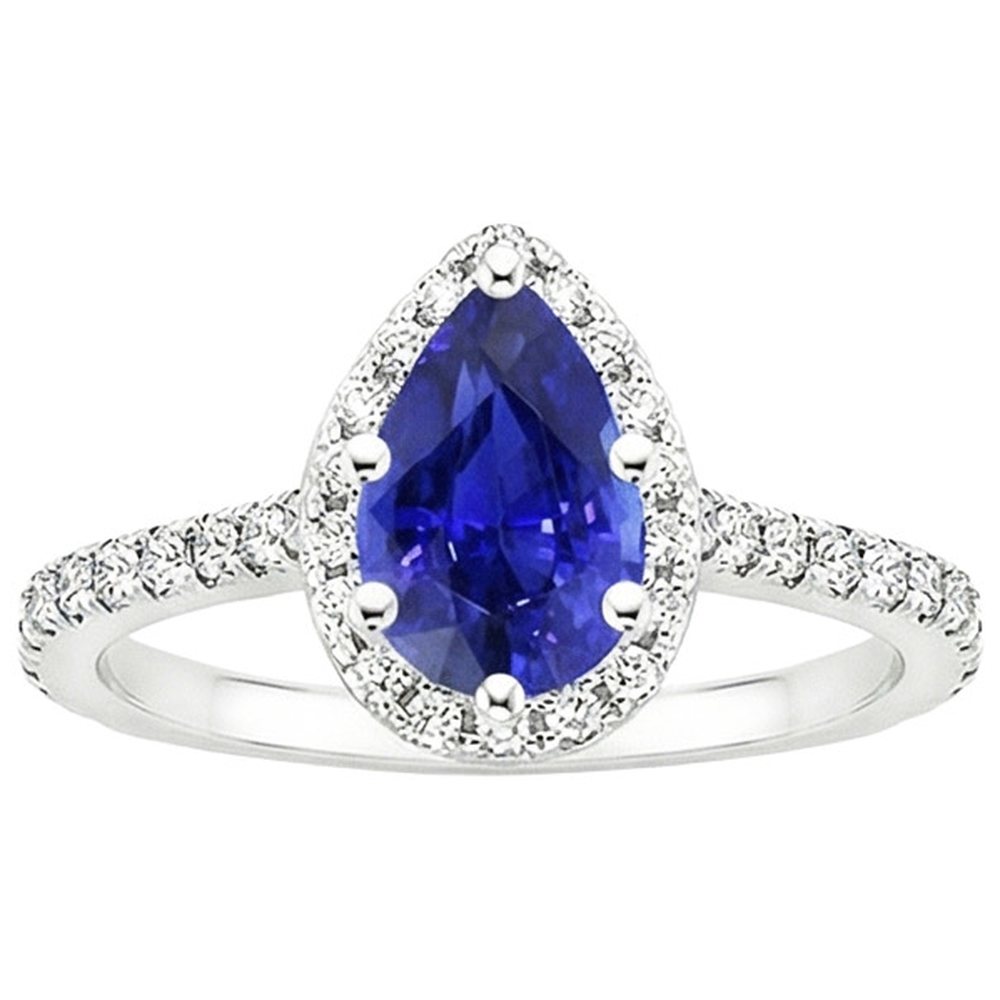 Blue Sapphire Halo Engagement Ring White Gold Accents 5.50 Carats