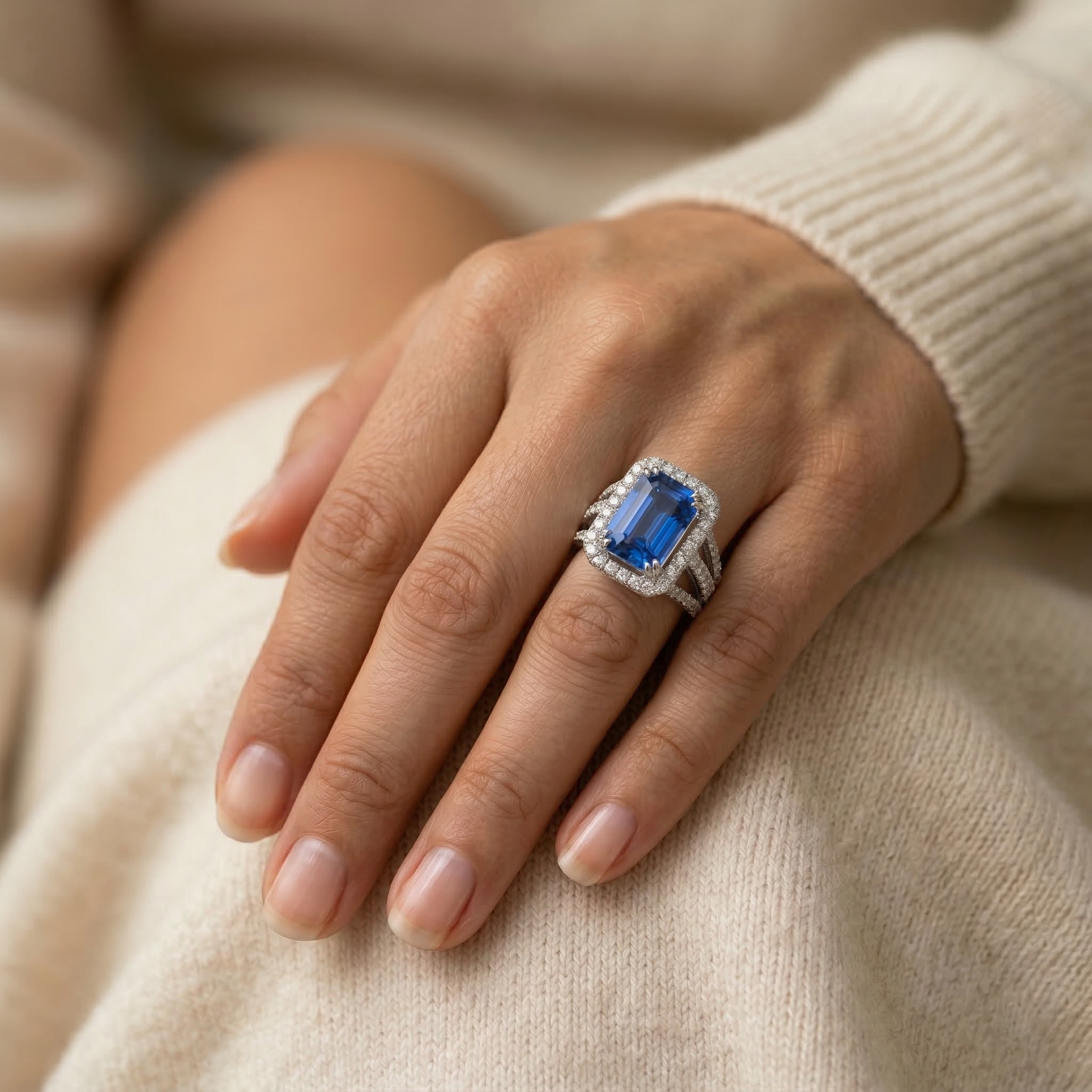 Blue Sapphire Natural Earth Mined Diamond Halo Engagement Ring 6.50 Carats Gold 14K