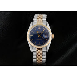 Blue Stick Dial Fluted Bezel Rolex Datejust Gent Watch Two Tone QUICK SET