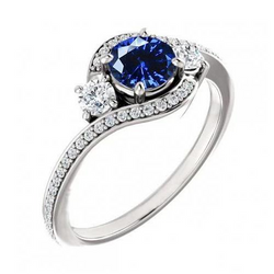 Blue Ceylon Sapphire And Natural Earth Mined Diamond Ring White Gold 14K