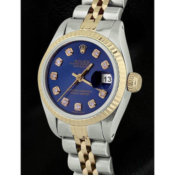 Blue Diamond Dial Fluted Bezel Rolex Dj Watch Ss-& Gold Jubilee