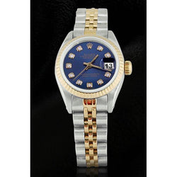 Blue Natural Earth Mined Diamond Dial Fluted Bezel Rolex Dj Watch Ss & Gold Jubilee