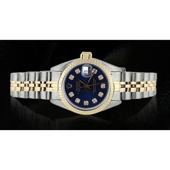 Blue Diamond Dial Fluted Bezel Rolex Dj Watch Ss & Gold Jubilee1