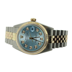 Blue Natural Earth Mined Diamond Dial Rolex Datejust Watch Two Tone QUICK SET