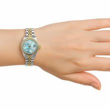 Blue Natural Earth Mined Diamond Dial Bezel Rolex Ladies Watch Date Just Ss & Gold