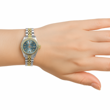 Blue Natural Earth Mined Diamond Dial Bezel Rolex Ladies Watch Date Just Ss & Gold P5