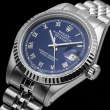 Blue Roman Dial Fluted Bezel Ladies Date Just Rolex Watch Ss
