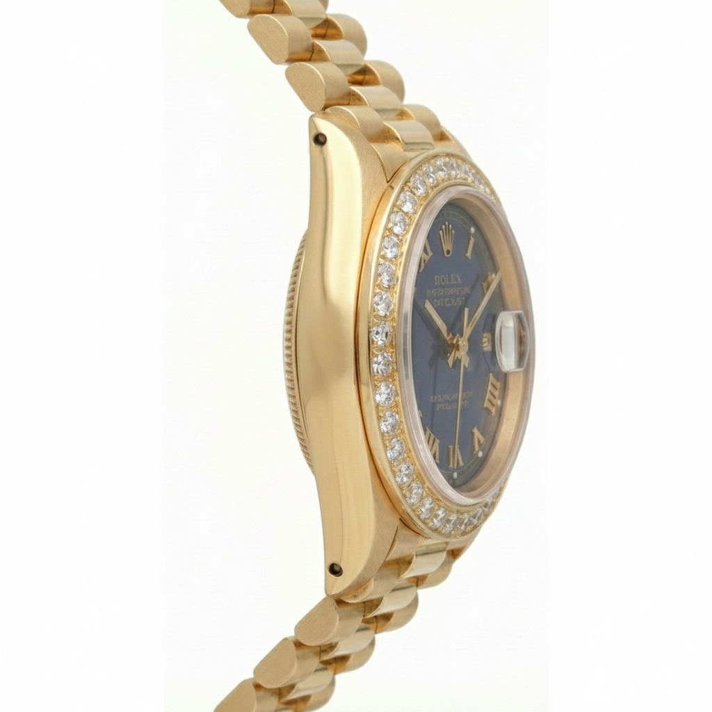 Blue Roman Dial Rolex Dj Presidential Style Watch Natural Earth Mined Diamond Bezel