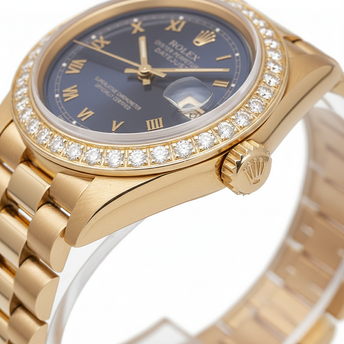 Blue Roman Dial Rolex Dj Presidential Style Watch Natural Earth Mined Diamond Bezel