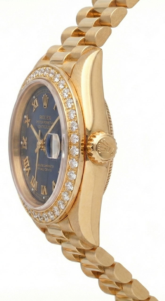 Blue Roman Dial Rolex Dj Presidential Style Watch Natural Earth Mined Diamond Bezel