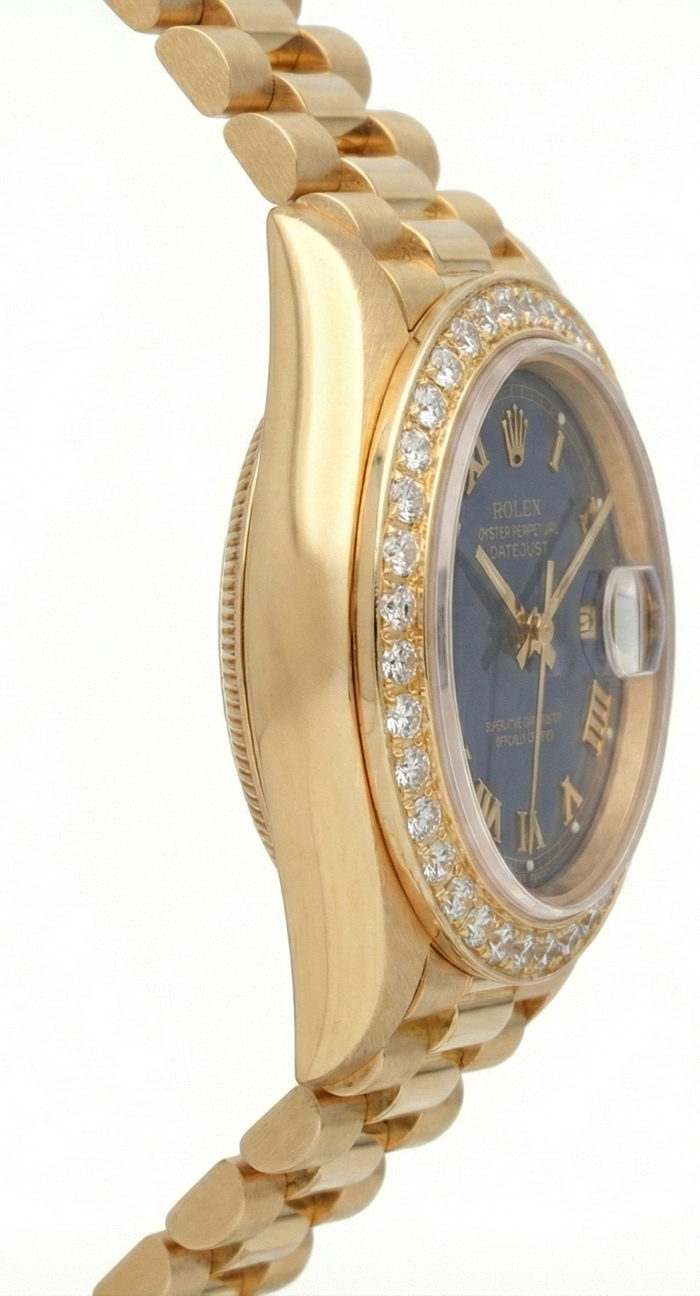 Blue Roman Dial Rolex Dj Presidential Style Watch Natural Earth Mined Diamond Bezel