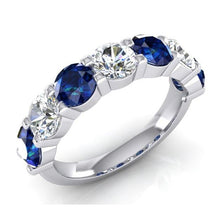 Blue Sapphire And Earth Mined Natural Diamond Gemstone Womens Band