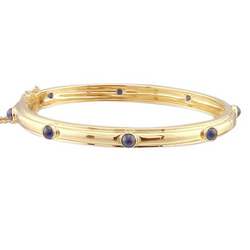 Blue Sapphire Cabochon Bangle Yellow Gold 14K Jewellery
