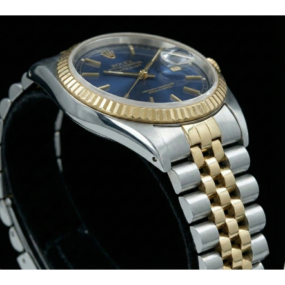Blue Stick Dial Fluted Bezel Datejust Rolex Women Watch Ss & Gold