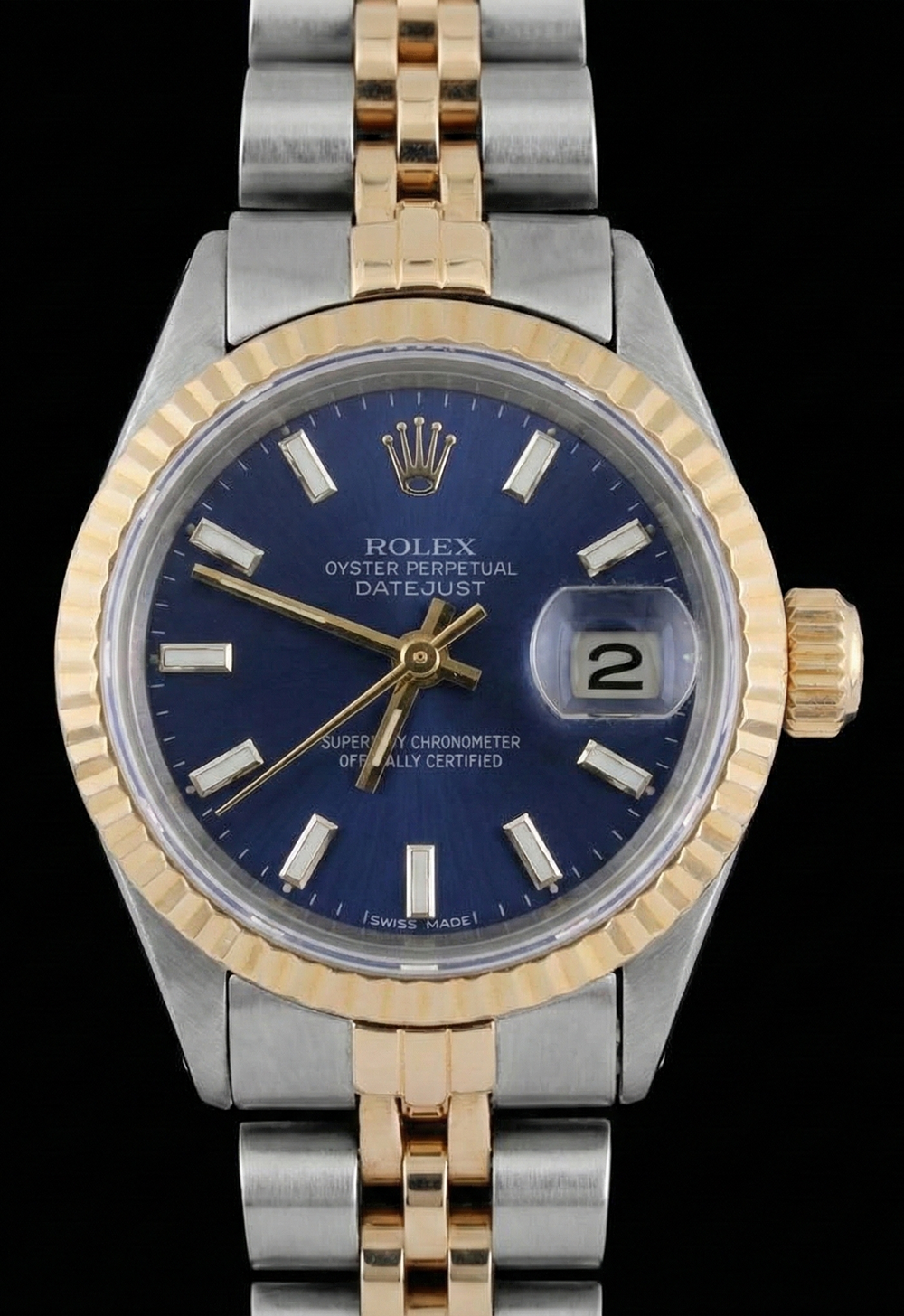 Blue Stick Dial Watch Rolex Ss & Gold Jubilee Brace Fluted Bezel