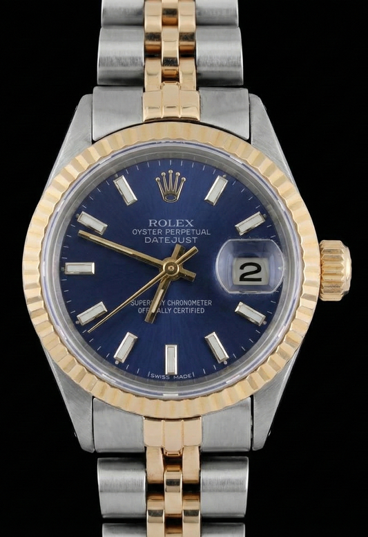 Blue Stick Dial Watch Rolex Ss & Gold Jubilee Brace Fluted Bezel