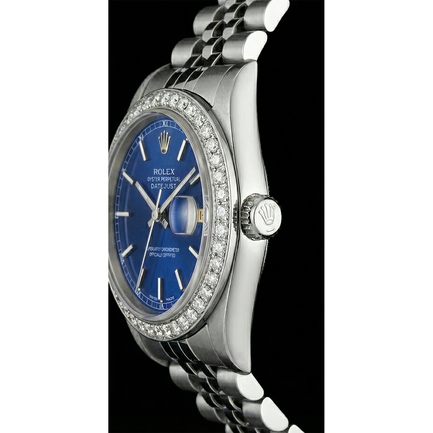 Blue Stick Dial Watch Ss Jubilee Diamond Perpetual Rolex Mens