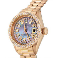Bluish Gray Mop String Diamond Dial Ladies Yellow Gold Rolex Watch1