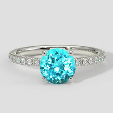 Bluish Paraiba Ring With Round Diamond Accents