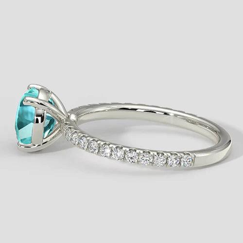Bluish Paraiba Ring With Round Diamond Accents