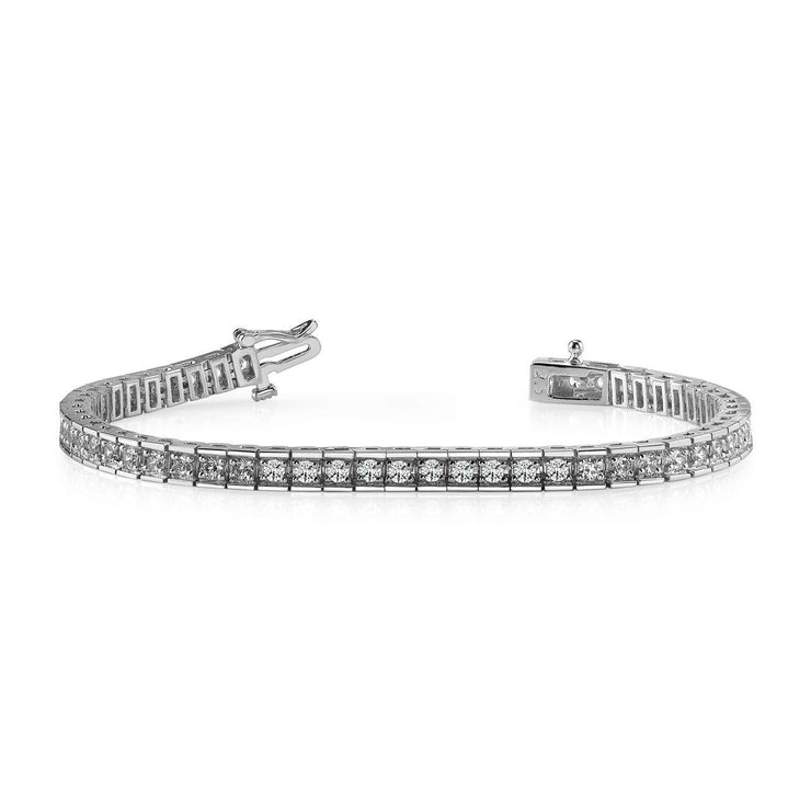 Box Link Tennis Bracelet 7.50 Ct Round Cut Real Diamonds White Gold 14K