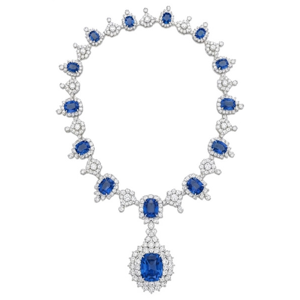 Bridal Ceylon Royal Blue Sapphire Necklace