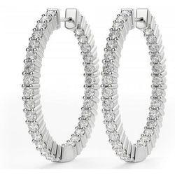 Brilliant Cut 4 Carat Prong Set White Gold Real Diamonds Hoop Earrings